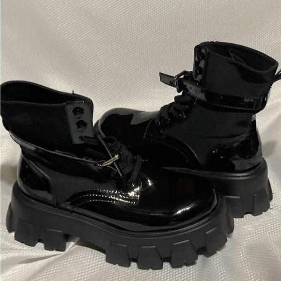 Prada Monolith Patent Leather and Nylon Combat Boots - Black - Size 9.5 - Picture 2 of 11